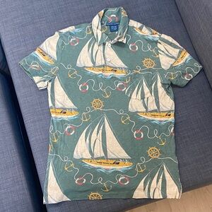 EUC Vintage Ralph Lauren Green Nautical Sailboat Print Short Sleeve Men’s Medium